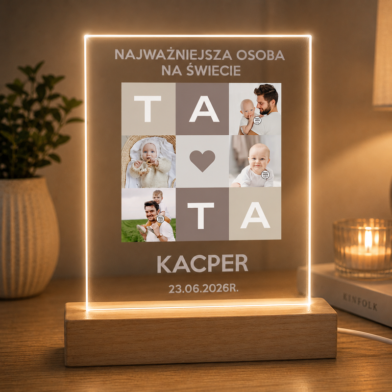 Podświetlana Ramka LED z Akrylu – Dzień Ojca z Personalizacją