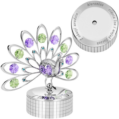 Pozytywka Paw posrebrzana Austrian Crystal na Chrzest z grawerem