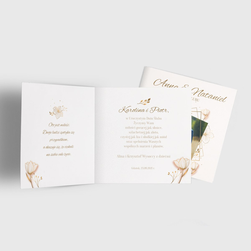 Kartka z okazji ślubu zdjęcie pary młodej w ornamencie